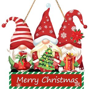 Christmas Door Sign Decorations Gnomes Hanging Sign Christmas Welcome Signs for Home Decor Door Hanger Rustic Farmhouse Front Door Sign for Wreath Outdoor Porch Xmas Decor