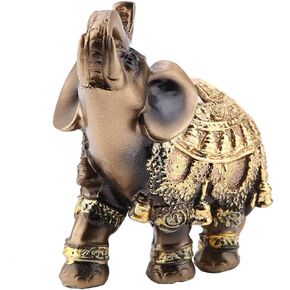 HEEPDD Elephant Statue, Feng Shui Golden Elegant Elephant Sculpture Wealth Lucky Figurine for Home Office Decoration(L 11.5 x 6 x 11.5cm/4.5 x 2.4 x 4.5in)