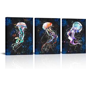 Conipit Jellyfish صور جدار الفن لغرفة الأطفال المجرة الحياة البحرية صورة زرقاء رائعة قماش عمل فني مطبوعات فنية معاصرة لحضانة غرفة المعيشة ديكور المنزل مؤطرة 12 بوصة × 16 بوصة × 3 أجهزة كمبيوتر in Kuwait