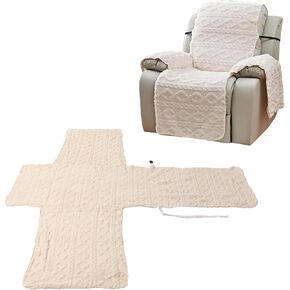 Recliner Chair Cover, T Shape Single Sofa Chaise Lounge Cover, Thickened Double-Sided Beige Anti Slip Reversible Safe Single Sofa Cover