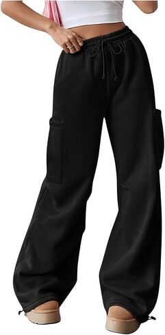 Women's High Waisted Drawstring Wide Leg Sweatpants Casual Y2K Baggy Workout Pants with Pockets in Saudi Arabia