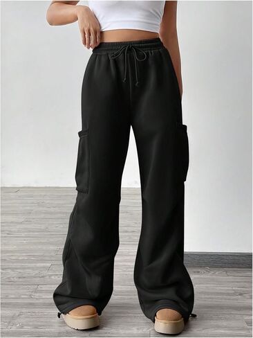 Women's High Waisted Drawstring Wide Leg Sweatpants Casual Y2K Baggy Workout Pants with Pockets in Saudi Arabia