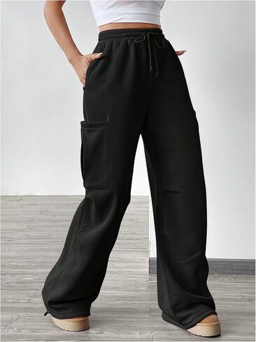 Women's High Waisted Drawstring Wide Leg Sweatpants Casual Y2K Baggy Workout Pants with Pockets in Saudi Arabia