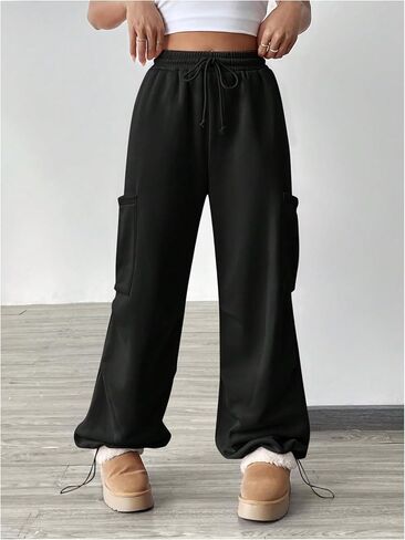 Women's High Waisted Drawstring Wide Leg Sweatpants Casual Y2K Baggy Workout Pants with Pockets in Saudi Arabia