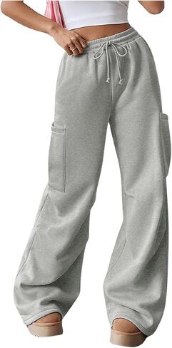 Women's High Waisted Drawstring Wide Leg Sweatpants Casual Y2K Baggy Workout Pants with Pockets in Saudi Arabia