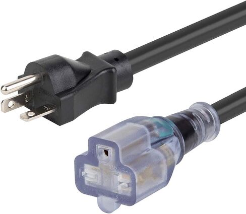 1FT Nema 6-20P to 6-20R Extension Cord, 20 Amp 250 Volt 12AWG Nema 6-20 Heavy Duty Extension Cable, Nema 6-20R T-Blade Cord with Red Indicator Light for Air Conditioner, Black in Saudi Arabia