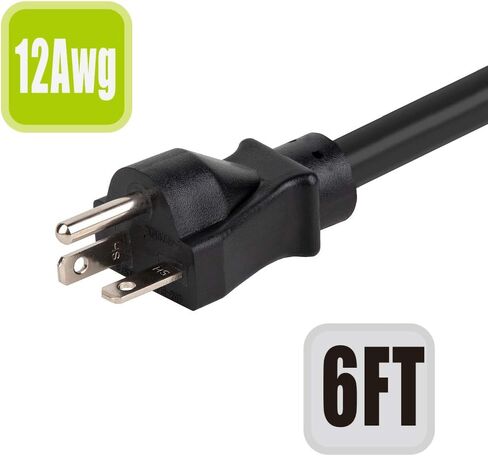 1FT Nema 6-20P to 6-20R Extension Cord, 20 Amp 250 Volt 12AWG Nema 6-20 Heavy Duty Extension Cable, Nema 6-20R T-Blade Cord with Red Indicator Light for Air Conditioner, Black in Saudi Arabia