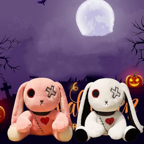 لعبة جوسون كريزي باني القطيفة، وسادة حيوانات محشوة على شكل أرنب مخيف للهالوين، هدية عيد ميلاد عيد الفصح للهالوين للأولاد والبنات (12 بوصة، أبيض) in Kuwait