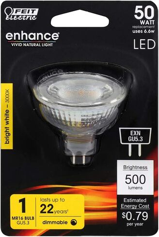 Feit Electric 6W LED Bulbs with 50W Equivalent, Dimmable, MR16 Light Bulbs, 22 Yrs. Lifetime, 500 Lumens, 3000K Warm White, 6 Bulbs - BPEXN/930CA/6 in Saudi Arabia