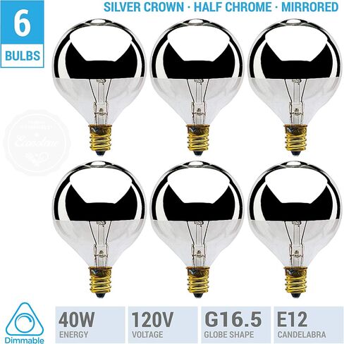 40G16 1/2/SL - Incandescent - 120 Volt - 40 Watt - G16.5 - Candelabra (E12) - Dimmable Globe Light - Silver Crown in Saudi Arabia
