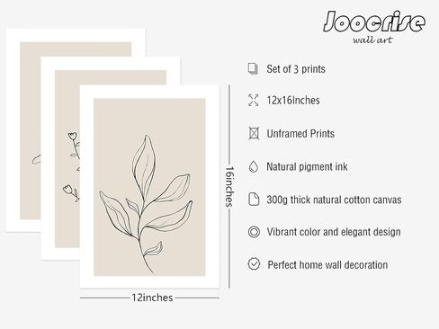 Botanical Wall Art Decor Set of 3 Neutral Wall Decor Boho Beige Canvas Wall Art Botanical Minimalist Pictures Botanical Neutral Prints Beige Boho Artwork for Room Bedroom 12x16 Inch Unframed in Saudi Arabia