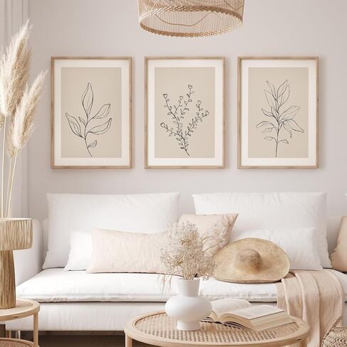 Botanical Wall Art Decor Set of 3 Neutral Wall Decor Boho Beige Canvas Wall Art Botanical Minimalist Pictures Botanical Neutral Prints Beige Boho Artwork for Room Bedroom 12x16 Inch Unframed in Saudi Arabia