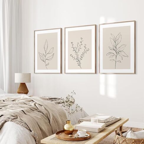 Botanical Wall Art Decor Set of 3 Neutral Wall Decor Boho Beige Canvas Wall Art Botanical Minimalist Pictures Botanical Neutral Prints Beige Boho Artwork for Room Bedroom 12x16 Inch Unframed in Saudi Arabia
