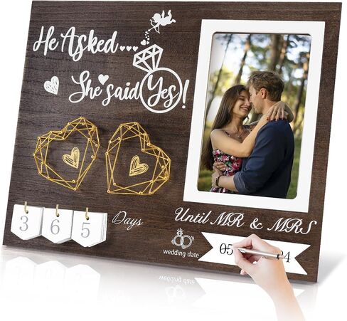 Engagement Gifts for Couple, LANGHUA Unique Wedding Countdown Calendar Engagement Picture Frame can Record Wedding Date, Cool engagement Gifts for Couples Newly Engaged, He Asked, She Said Yes in Saudi Arabia