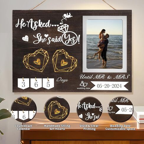 Engagement Gifts for Couple, LANGHUA Unique Wedding Countdown Calendar Engagement Picture Frame can Record Wedding Date, Cool engagement Gifts for Couples Newly Engaged, He Asked, She Said Yes in Saudi Arabia
