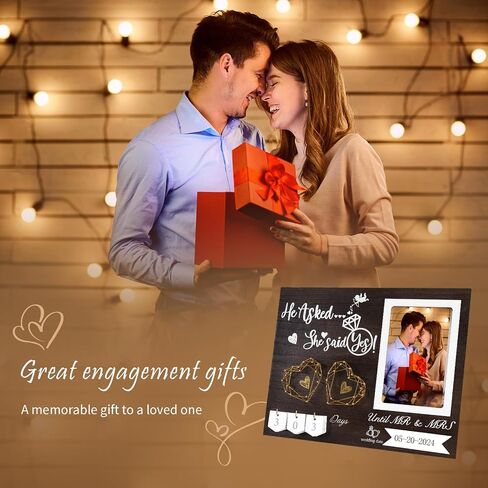 Engagement Gifts for Couple, LANGHUA Unique Wedding Countdown Calendar Engagement Picture Frame can Record Wedding Date, Cool engagement Gifts for Couples Newly Engaged, He Asked, She Said Yes in Saudi Arabia