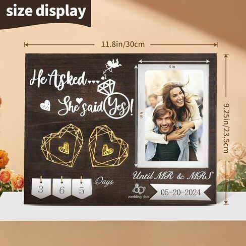 Engagement Gifts for Couple, LANGHUA Unique Wedding Countdown Calendar Engagement Picture Frame can Record Wedding Date, Cool engagement Gifts for Couples Newly Engaged, He Asked, She Said Yes in Saudi Arabia