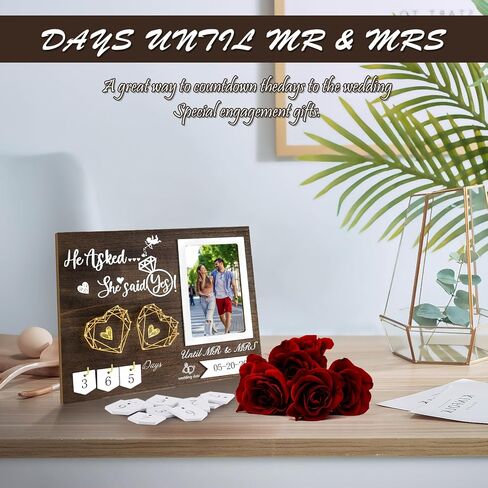 Engagement Gifts for Couple, LANGHUA Unique Wedding Countdown Calendar Engagement Picture Frame can Record Wedding Date, Cool engagement Gifts for Couples Newly Engaged, He Asked, She Said Yes in Saudi Arabia