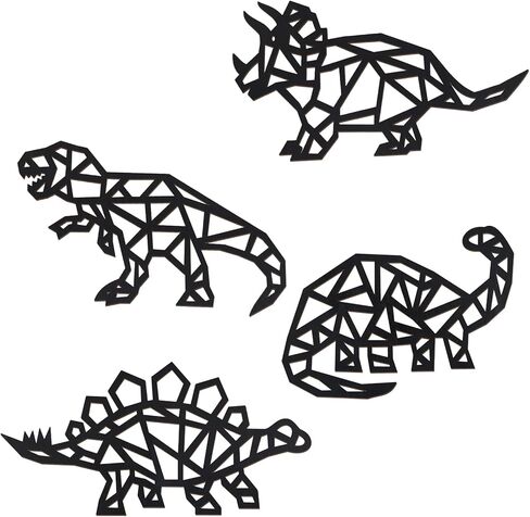 PEUTIER Dinosaur Wall Decor, 4pcs Dino Room Wall Decor Wooden Bathroom Decoration Wall Art Decor for Boys Girls Bedroom Nursery Room Living Room (Black) in Saudi Arabia