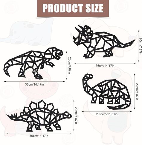 PEUTIER Dinosaur Wall Decor, 4pcs Dino Room Wall Decor Wooden Bathroom Decoration Wall Art Decor for Boys Girls Bedroom Nursery Room Living Room (Black) in Saudi Arabia