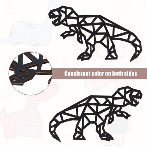 PEUTIER Dinosaur Wall Decor, 4pcs Dino Room Wall Decor Wooden Bathroom Decoration Wall Art Decor for Boys Girls Bedroom Nursery Room Living Room (Black) in Saudi Arabia