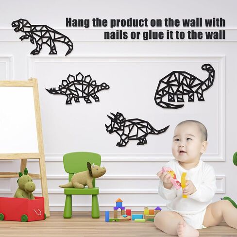 PEUTIER Dinosaur Wall Decor, 4pcs Dino Room Wall Decor Wooden Bathroom Decoration Wall Art Decor for Boys Girls Bedroom Nursery Room Living Room (Black) in Saudi Arabia