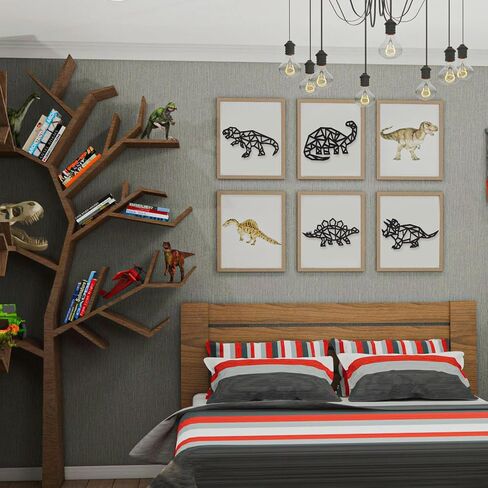 PEUTIER Dinosaur Wall Decor, 4pcs Dino Room Wall Decor Wooden Bathroom Decoration Wall Art Decor for Boys Girls Bedroom Nursery Room Living Room (Black) in Saudi Arabia