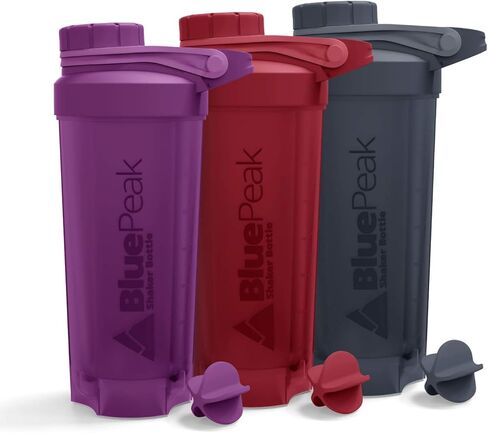 BluePeak Protein Shaker Bottle 28 oz with Twist Cap, Strong Loop Top, BPA Free, Dishwasher Safe, Shaker Balls Included - On-The-Go Large Protein Shakers (3 Pack - Green, Blue, Gray) in Saudi Arabia