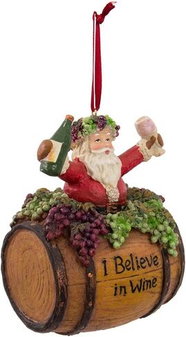 Personalized Santa in Wine Barrel Christmas Ornament - I Believe in Wine Christmas Character with Custom Name in Saudi Arabia