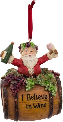 Personalized Santa in Wine Barrel Christmas Ornament - I Believe in Wine Christmas Character with Custom Name in Saudi Arabia