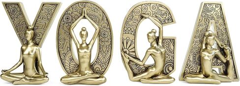 Rustic Gold Yoga Spiritual Decor - Set of 4 YOGA Letters Statues Ornaments for Shelf Decor Accents, Gifts for Women, Zen Garden Decorations, 15.5 x 5.5 Inch in Saudi Arabia