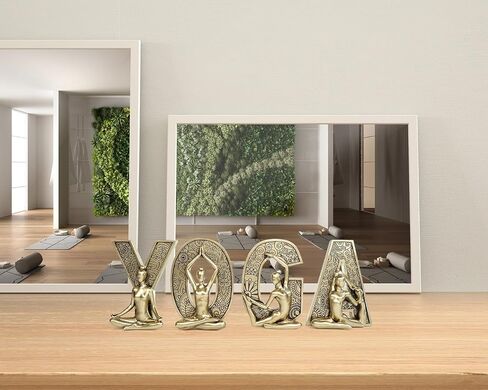 Rustic Gold Yoga Spiritual Decor - Set of 4 YOGA Letters Statues Ornaments for Shelf Decor Accents, Gifts for Women, Zen Garden Decorations, 15.5 x 5.5 Inch in Saudi Arabia