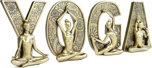 Rustic Gold Yoga Spiritual Decor - Set of 4 YOGA Letters Statues Ornaments for Shelf Decor Accents, Gifts for Women, Zen Garden Decorations, 15.5 x 5.5 Inch in Saudi Arabia