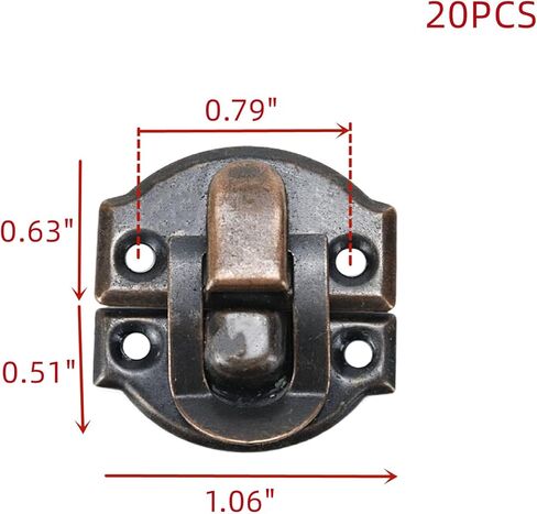 20 قطعة صندوق بمشبك قفل بمزلاج أحمر برونزي مشبك بمشبك معدني للديكور ومشبك عتيق لأدوات الأجهزة مع براغي، 1.14 بوصة × 1.06 بوصة in Kuwait