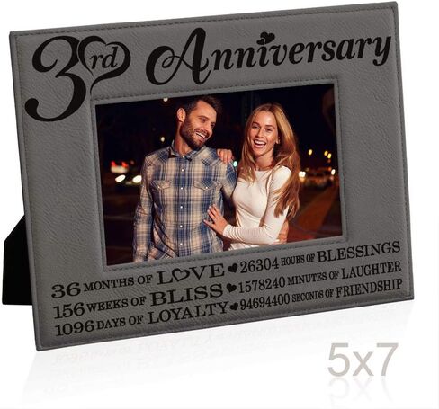 KATE POSH - 3rd Engraved Leather Picture Frame, 3 Years Together for Boyfriend, Girlfriend, 3 Years as Husband and Wife, 3 Years of Marriage, Gifts for Couple (5x7-Horizontal) in Saudi Arabia