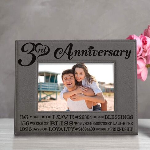 KATE POSH - 3rd Engraved Leather Picture Frame, 3 Years Together for Boyfriend, Girlfriend, 3 Years as Husband and Wife, 3 Years of Marriage, Gifts for Couple (5x7-Horizontal) in Saudi Arabia