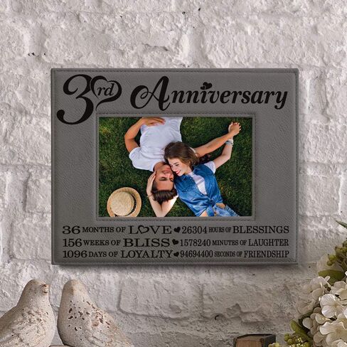 KATE POSH - 3rd Engraved Leather Picture Frame, 3 Years Together for Boyfriend, Girlfriend, 3 Years as Husband and Wife, 3 Years of Marriage, Gifts for Couple (5x7-Horizontal) in Saudi Arabia