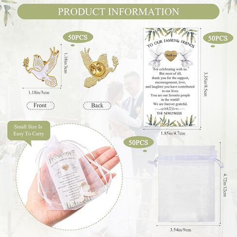 50 Sets Bride Proposal Gifts Wedding Favors Pins Includes 50 Love Dove Lapel Pin Brooches 50 Bridal Shower Greeting Cards 50 White Organza Bags Favors for Guests Bridesmaid in Saudi Arabia