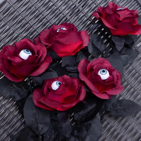 10 Pack Wine Red Artificial Silk Roses Flowers with Eyeballs Fake Silk Rose Bouquets for Wedding Party Home Decorations Halloween Decoration in Saudi Arabia
