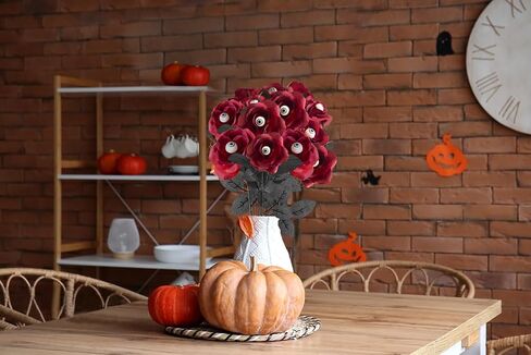 10 Pack Wine Red Artificial Silk Roses Flowers with Eyeballs Fake Silk Rose Bouquets for Wedding Party Home Decorations Halloween Decoration in Saudi Arabia