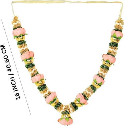Artificial Mala Rose Flowers Ribbon Garland Haar Small Mala for Idol-Mala for God Statues Accessories Pooja Sringar Articles Ornament for Indian Traditional Festival Decoration(Size:-16")(Orange) in Saudi Arabia