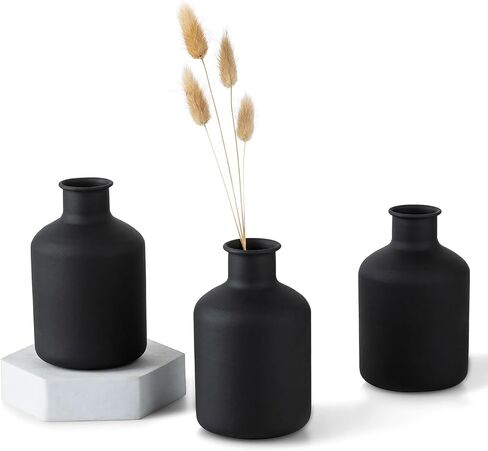 Sziqiqi Decorative Flower Vases Black - Modern Farmhouse Round Vase Metal Mini Rustic Vase for Pampas Grass Dried Flowers Room Décor Bookshelf Mantel Set of 3 in Saudi Arabia