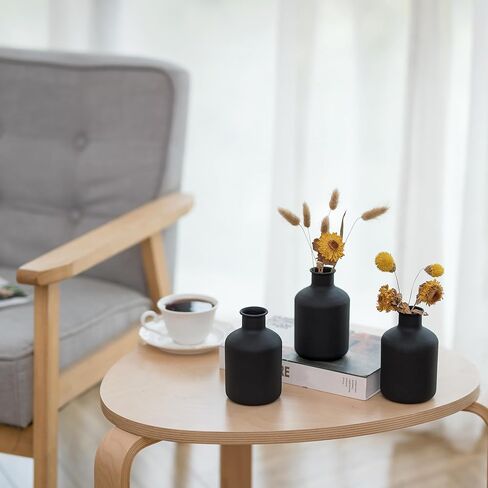 Sziqiqi Decorative Flower Vases Black - Modern Farmhouse Round Vase Metal Mini Rustic Vase for Pampas Grass Dried Flowers Room Décor Bookshelf Mantel Set of 3 in Saudi Arabia