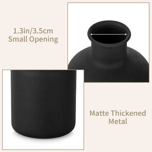 Sziqiqi Decorative Flower Vases Black - Modern Farmhouse Round Vase Metal Mini Rustic Vase for Pampas Grass Dried Flowers Room Décor Bookshelf Mantel Set of 3 in Saudi Arabia
