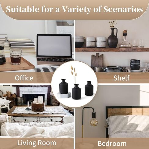 Sziqiqi Decorative Flower Vases Black - Modern Farmhouse Round Vase Metal Mini Rustic Vase for Pampas Grass Dried Flowers Room Décor Bookshelf Mantel Set of 3 in Saudi Arabia