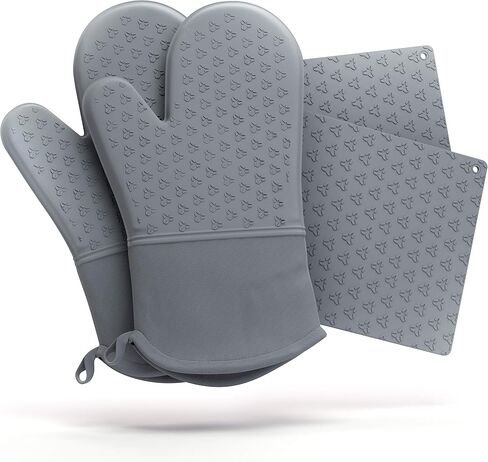 Cosy House Collection 4-Piece Oven Mitt & Pot Holder Set - 500°F Heat Resistant Trivet Cooking Gloves - Flexible, Durable & Comfortable Long-Lasting Silicone - Cooking, Baking & Grilling (Black) in Saudi Arabia