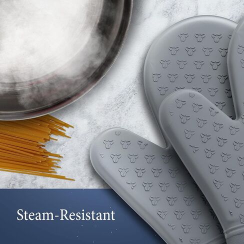 Cosy House Collection 4-Piece Oven Mitt & Pot Holder Set - 500°F Heat Resistant Trivet Cooking Gloves - Flexible, Durable & Comfortable Long-Lasting Silicone - Cooking, Baking & Grilling (Black) in Saudi Arabia