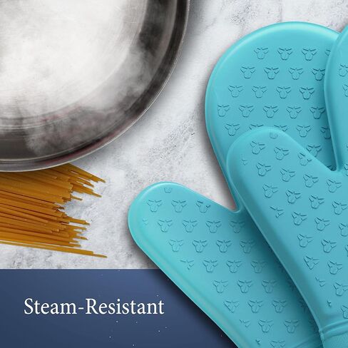 Cosy House Collection 4-Piece Oven Mitt & Pot Holder Set - 500°F Heat Resistant Trivet Cooking Gloves - Flexible, Durable & Comfortable Long-Lasting Silicone - Cooking, Baking & Grilling (Black) in Saudi Arabia