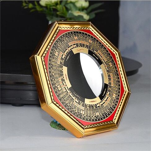 Gold Bagua Convex Mirror Containing and Five Emperor Money Pendants, Handicrafts, Traditional Chinese Feng Shui for House door, Home Decoration, Compass, good luck in Saudi Arabia