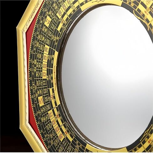 Gold Bagua Convex Mirror Containing and Five Emperor Money Pendants, Handicrafts, Traditional Chinese Feng Shui for House door, Home Decoration, Compass, good luck in Saudi Arabia